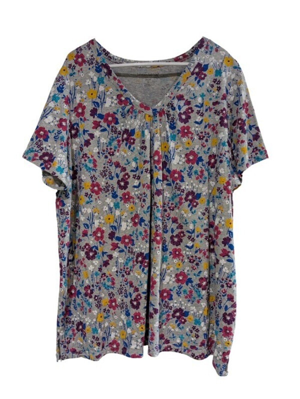 Woman Within Perfect Printed V-Neck Tunic, Heather Gray Field Floral, 26/28 (2X)